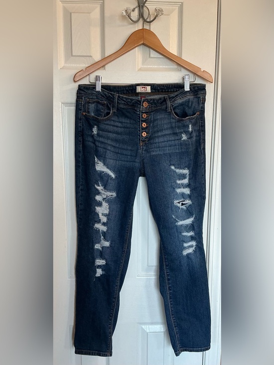 lei Denim - lei Junior's/Women’s Dark Blue Distressed Classic Skinny Button Up Jeans Size 15
